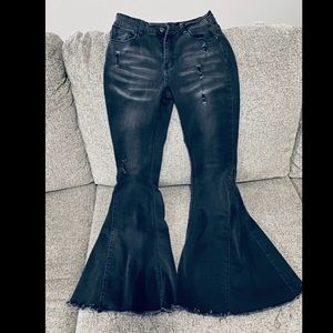 L&B Black Distressed Bell Bottoms